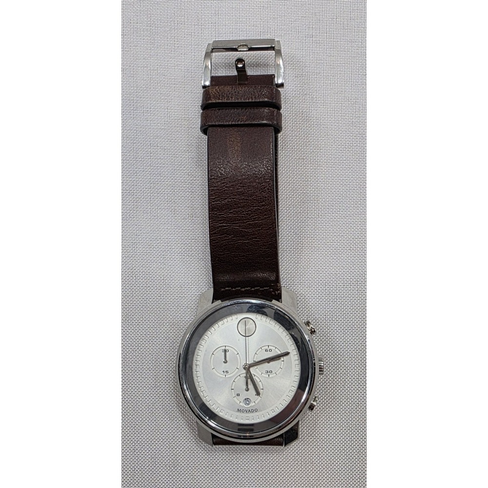 Movado 3600367 Men's Silver Chronograph Watch With Brown Leather Strap